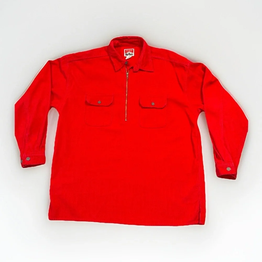 VTG Marlboro Corduroy Jacket Mens Large 1/4 Zip Y2K Pullover Long sleeve Cotton